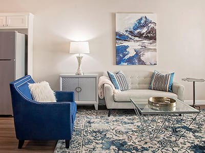 Stylish living room area with modern furniture