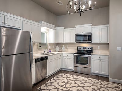 Modern kitchen with stainless steel appliances