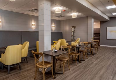 Interior dining area with seating and decor