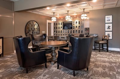 Modern common area with stylish seating and decor
