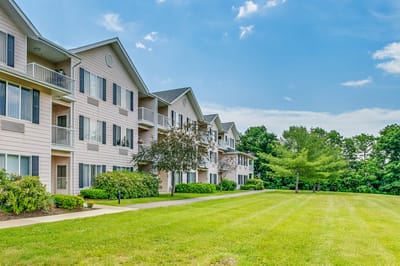 Building exterior view with landscaped yard