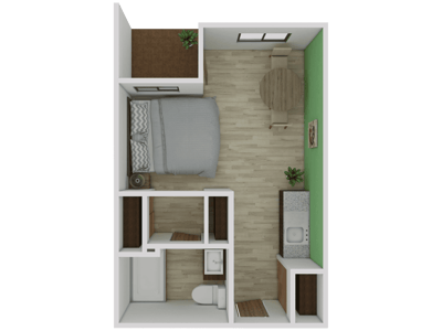 Architectural floor plan of a resident room layout