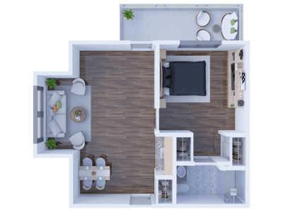 Aerial view of a modern apartment layout