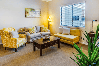 Cozy living room area in a senior care facility