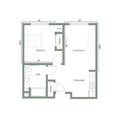 Architectural floor plan of a resident unit