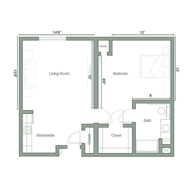 Architectural floor plan of a living unit