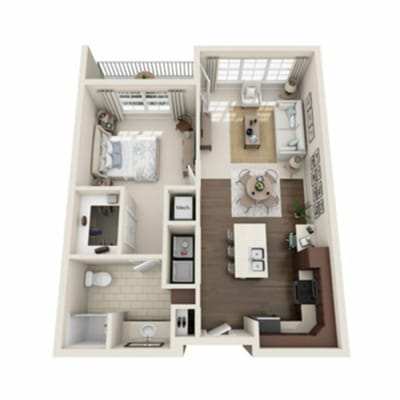 Architectural floor plan layout of a senior living unit