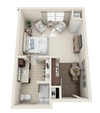 Layout of a private resident room