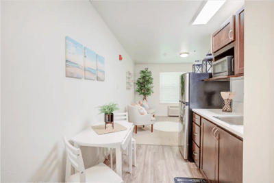 Modern kitchenette area in a senior living unit