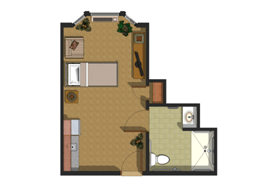Architectural floor plan of a resident room