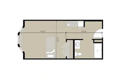 Architectural floor plan of a resident room layout