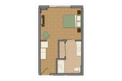 Architectural floor plan of a resident room