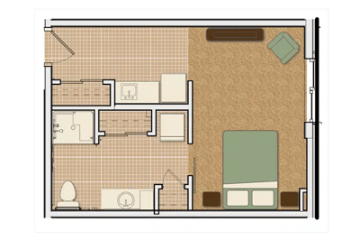 Architectural floor plan of a resident room