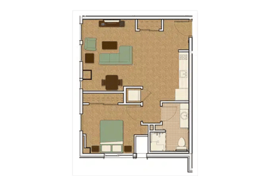 Architectural floor plan of a private resident room