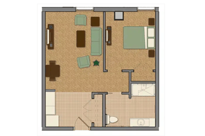 Architectural floor plan of a resident room layout