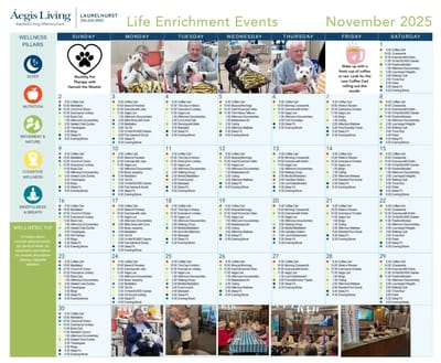 Monthly calendar of life enrichment events