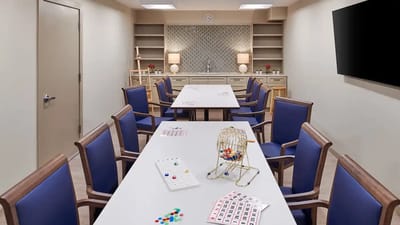Activity room set up for a bingo game