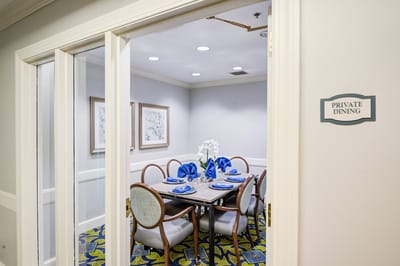 Private dining area with elegantly set table