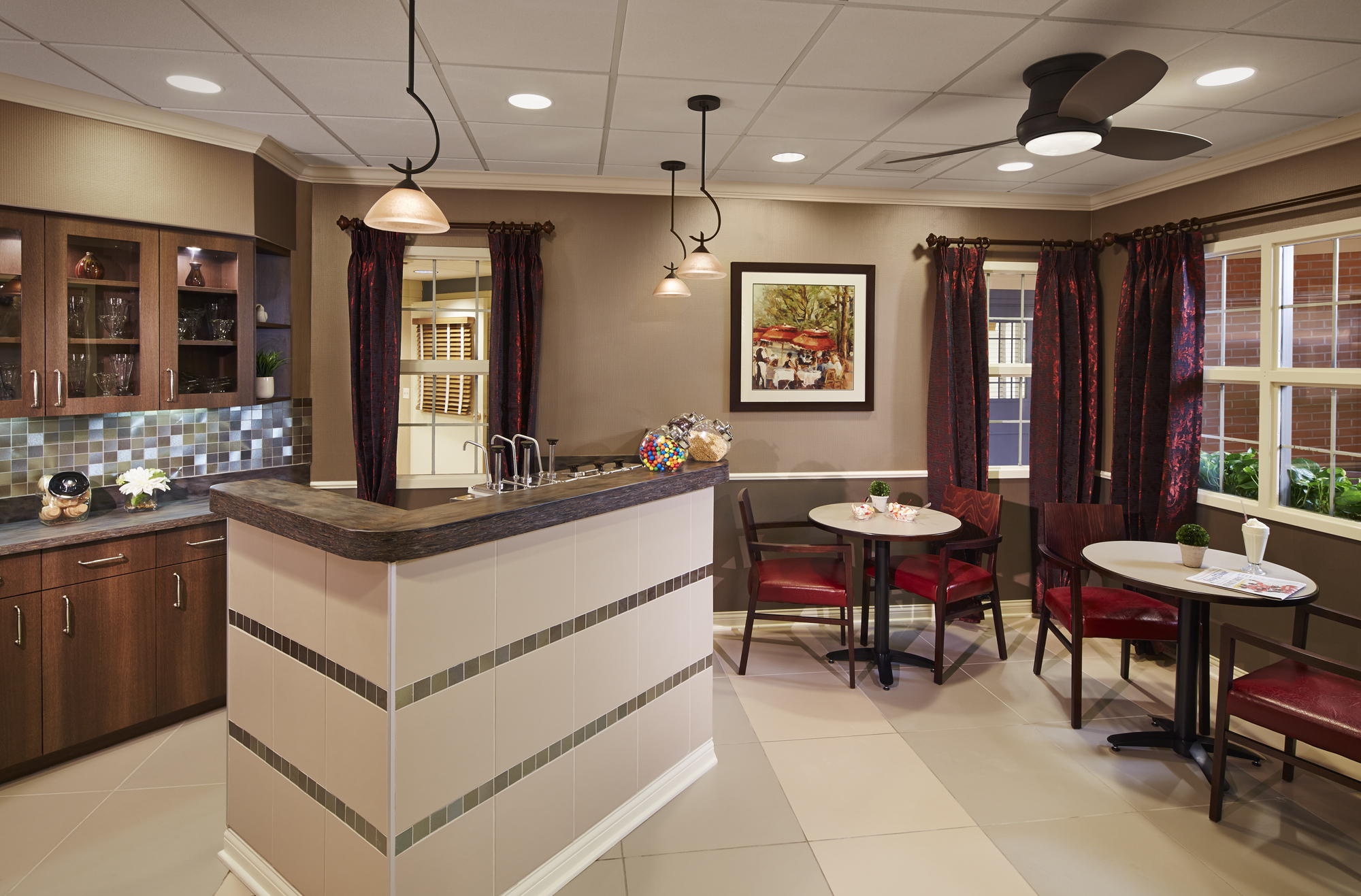 Interior lounge area with seating and decor