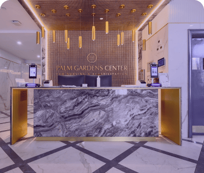 Reception area of Palm Gardens Center with modern decor