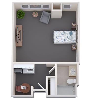 Interior view of a senior living room layout