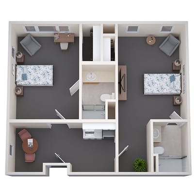 Architectural floor plan of a resident unit layout