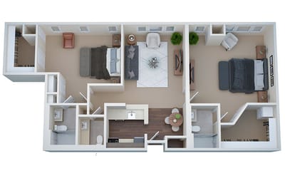 Architectural floor plan of a two-bedroom apartment