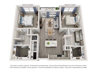 Architectural floor plan of a two-bedroom apartment