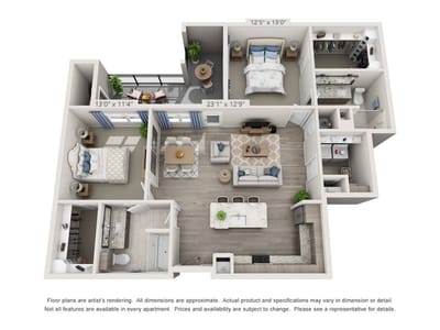 Architectural floor plan of a resident unit layout