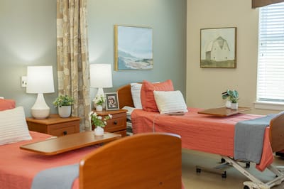 Interior view of a shared resident room with two beds