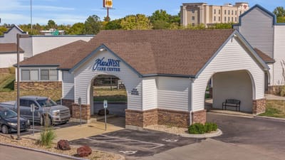 Exterior view of Plaza West Healthcare and Rehab Center entrance
