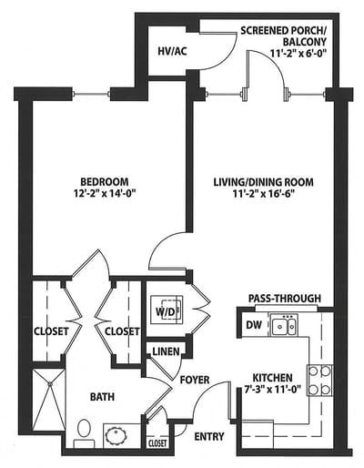 Architectural floor plan of a resident unit