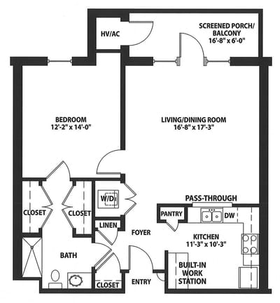 Architectural floor plan of a resident unit