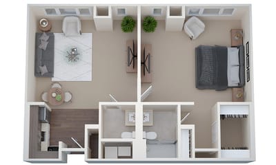 Architectural floor plan of a resident unit layout
