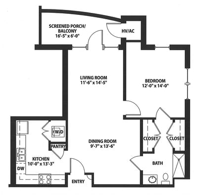 Architectural floor plan of a resident unit