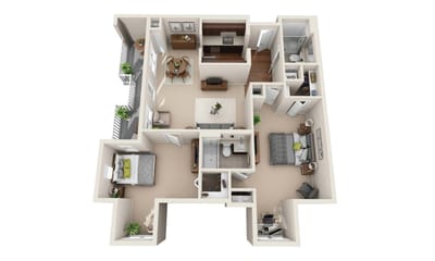 Floor plan of a modern two-bedroom apartment layout