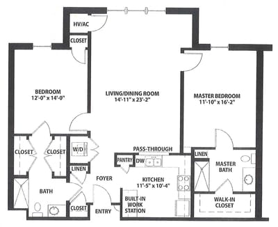 Architectural floor plan of resident unit layout