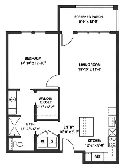 Architectural floor plan of a living unit