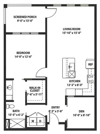 Architectural floor plan of a living unit