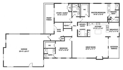Architectural floor plan of a house layout