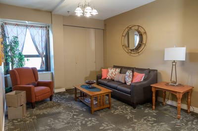 Cozy lounge area in a senior living facility