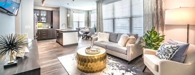 Stylish interior lounge area with seating and decor