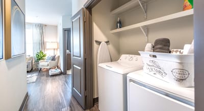 Bright interior of a laundry area in a senior living facility