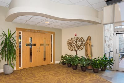 Bright indoor entrance with plants and decor