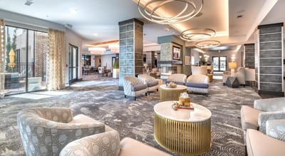 A well-designed lobby area with comfortable seating
