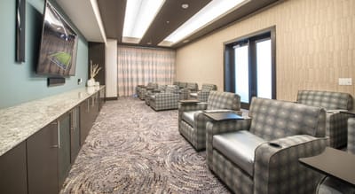 Comfortable seating area in a contemporary common room