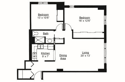 Architectural floor plan of a residential unit