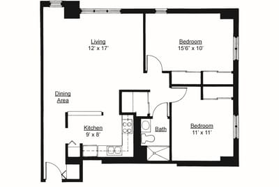 Architectural floor plan of a resident unit