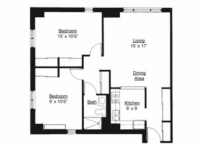 Architectural floor plan with labeled rooms and dimensions