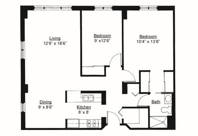 Architectural floor plan of a resident unit